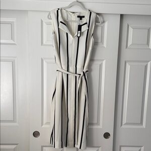 Banana Republic Ivory and Black Striped Midi Dress Size: 12 NWT ✨👗